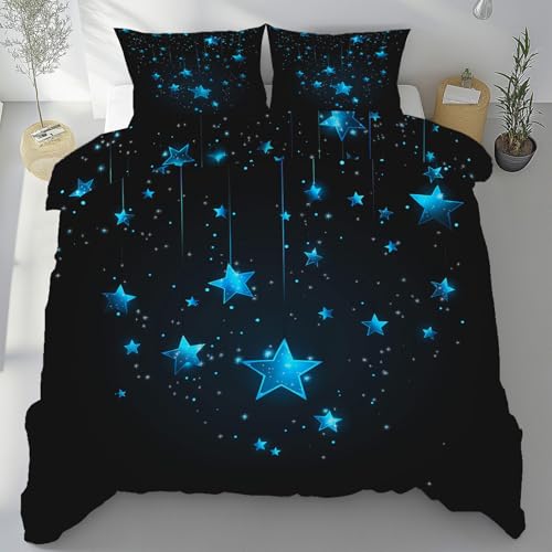 Sobhdga Bügelfreie Bettwäsche Sterne Universum Mikrofaser, Sternenhimmel Sternenlicht Bettbezug 200x200, Nachthimmel Bettwäsche-Sets mit 2 Kissenbezug 80x80 cm, 3 Teilig, mit Reißverschluss von Sobhdga