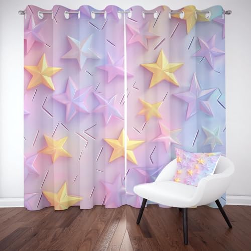 Sobhdga Bunt Sterne Pentagramm Schallschutz Vorhang, Modern 3D Vorhänge 240x132 cm 2er Set, Prinzessinnen-Stil Thermovorhang Hitzeschutz, Gardinen mit Ösen für Wohnzimmer Schlafzimmer Sobhdga Bunt Sterne Pentagramm Schallschutz Vorhang, Modern 3D Vorhänge 240x132 cm 2er Set, Prinzessinnen-Stil Thermovorhang Hitzeschutz, Gardinen mit Ösen für Wohnzimmer Schlafzimmer von Sobhdga