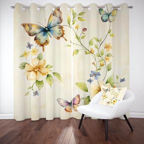 Sobhdga Frühling Garten Vorhang Blickdicht, Schmetterling Rebe Verdunklungsvorhänge mit Ösen, Blumenmuster Thermovorhang Kälteschutz für Wohnzimmer Schlafzimmer 2er Set H 245 x B 140 cm Sobhdga Frühling Garten Vorhang Blickdicht, Schmetterling Rebe Verdunklungsvorhänge mit Ösen, Blumenmuster Thermovorhang Kälteschutz für Wohnzimmer Schlafzimmer 2er Set H 245 x B 140 cm von Sobhdga