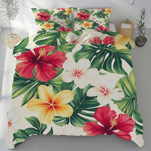 Sobhdga Hibiskus Blumen Bettwäsche 155x220 Sommer 3 Teilig, Tropische Blätter Deckenbezug mit 2 Kissenbezug 80x80 cm, Grün Monstera Bettbezug Mikrofaser Weich mit Reißverschluss Sobhdga Hibiskus Blumen Bettwäsche 155x220 Sommer 3 Teilig, Tropische Blätter Deckenbezug mit 2 Kissenbezug 80x80 cm, Grün Monstera Bettbezug Mikrofaser Weich mit Reißverschluss von Sobhdga