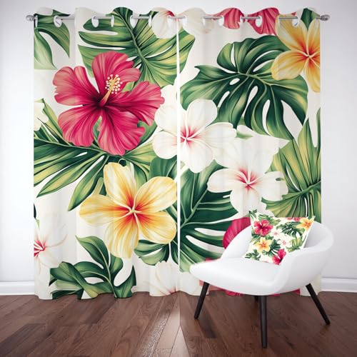 Sobhdga Hibiskus Blumen Gardinen mit Ösen, Tropische Blätter Vorhang Blickdicht, Thermovorhang Hitzeschutz, Grün Monstera Vorhänge Sonnenschutz für Wohnzimmer 2er Set 260x140 cm Sobhdga Hibiskus Blumen Gardinen mit Ösen, Tropische Blätter Vorhang Blickdicht, Thermovorhang Hitzeschutz, Grün Monstera Vorhänge Sonnenschutz für Wohnzimmer 2er Set 260x140 cm von Sobhdga