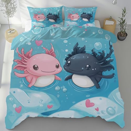 Sobhdga Karikatur Axolotl Bettwäsche 155x220 Sommer 3 Teilig, Niedliche Tier Deckenbezug mit 2 Kissenbezug 80x80 cm, Blau See Wasser Bettbezug Mikrofaser Weich mit Reißverschluss Sobhdga Karikatur Axolotl Bettwäsche 155x220 Sommer 3 Teilig, Niedliche Tier Deckenbezug mit 2 Kissenbezug 80x80 cm, Blau See Wasser Bettbezug Mikrofaser Weich mit Reißverschluss von Sobhdga