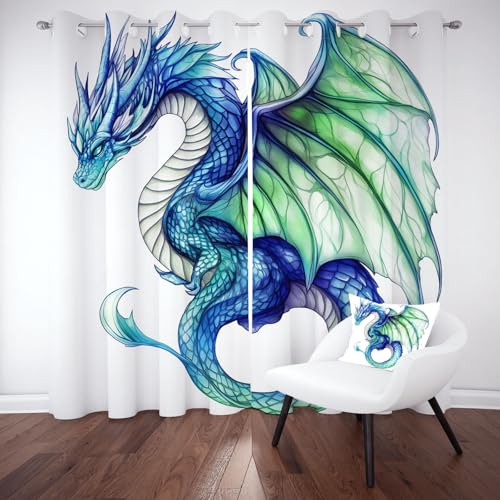 Sobhdga Karikatur Drache Vorhänge Wohnzimmer, Fantasie Tiere Thermovorhang H 245 x B 140 cm 2er Set, Mythologie Wildtiere Vorhang Blickdicht, Sonnenschutz Balkon, Gardinen mit Ösen, Curtains Sobhdga Karikatur Drache Vorhänge Wohnzimmer, Fantasie Tiere Thermovorhang H 245 x B 140 cm 2er Set, Mythologie Wildtiere Vorhang Blickdicht, Sonnenschutz Balkon, Gardinen mit Ösen, Curtains von Sobhdga
