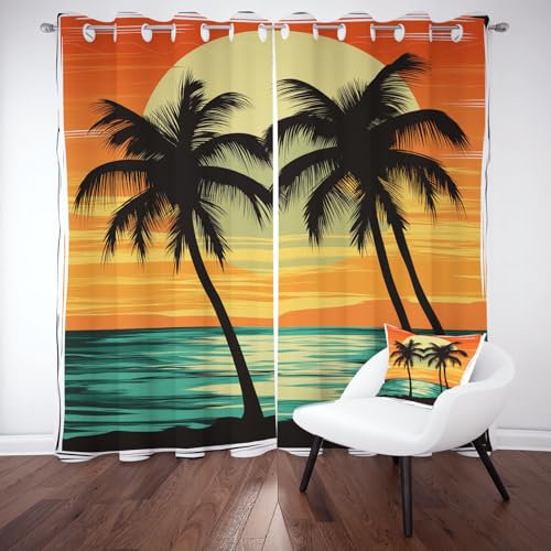 Sobhdga Kokosnussbaum Palmenblätter Vorhänge Wohnzimmer, Tropisch Sommerzeit Thermovorhang H 245 x B 140 cm 2er Set, Marine Vorhang Blickdicht, Sonnenschutz Balkon, Gardinen mit Ösen, Curtains Sobhdga Kokosnussbaum Palmenblätter Vorhänge Wohnzimmer, Tropisch Sommerzeit Thermovorhang H 245 x B 140 cm 2er Set, Marine Vorhang Blickdicht, Sonnenschutz Balkon, Gardinen mit Ösen, Curtains von Sobhdga