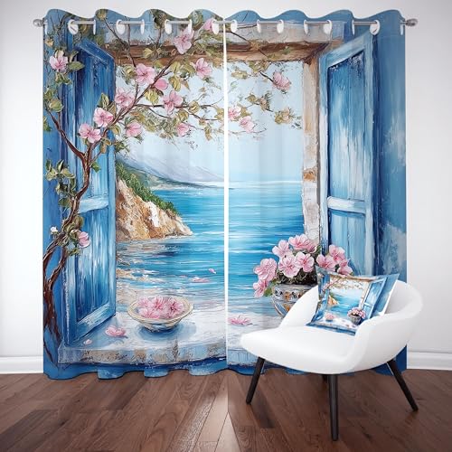 Sobhdga Küsten Marine Vorhänge, Meer Landschaft Vorhang Blickdicht, Natur Landschaft Gardinen für Wohnzimmer Schlafzimmer, Kälteschutz Thermovorhang mit Ösen 2er Set H 175 x B 140 cm Sobhdga Küsten Marine Vorhänge, Meer Landschaft Vorhang Blickdicht, Natur Landschaft Gardinen für Wohnzimmer Schlafzimmer, Kälteschutz Thermovorhang mit Ösen 2er Set H 175 x B 140 cm von Sobhdga