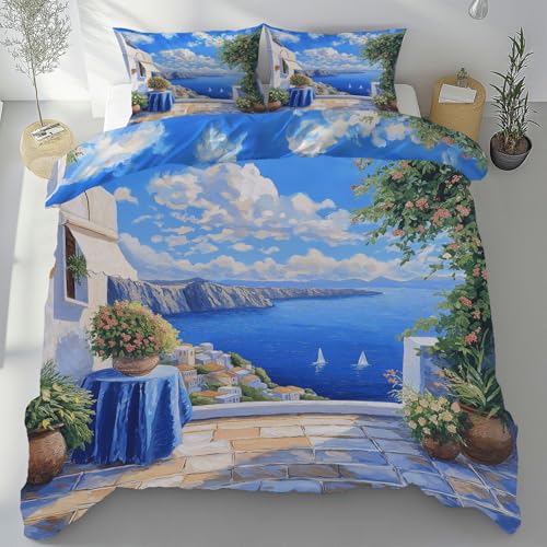 Sobhdga Meer Landschaft Bettwäsche 155x220 Sommer 3 Teilig, Marine Ozean Städt Deckenbezug mit 2 Kissenbezug 80x80 cm, Meer Mittelmeer Bettbezug Mikrofaser Weich mit Reißverschluss Sobhdga Meer Landschaft Bettwäsche 155x220 Sommer 3 Teilig, Marine Ozean Städt Deckenbezug mit 2 Kissenbezug 80x80 cm, Meer Mittelmeer Bettbezug Mikrofaser Weich mit Reißverschluss von Sobhdga
