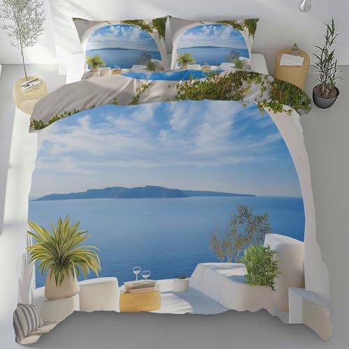 Sobhdga Meer Landschaft Bettwäsche 155x220 Sommer 3 Teilig, Ozean Marine Deckenbezug mit 2 Kissenbezug 80x80 cm, Meer Mittelmeer Bettbezug Mikrofaser Weich mit Reißverschluss Sobhdga Meer Landschaft Bettwäsche 155x220 Sommer 3 Teilig, Ozean Marine Deckenbezug mit 2 Kissenbezug 80x80 cm, Meer Mittelmeer Bettbezug Mikrofaser Weich mit Reißverschluss von Sobhdga
