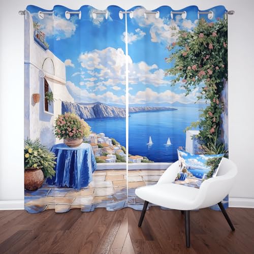 Sobhdga Meer Landschaft Gardinen mit Ösen, Marine Ozean Städt Vorhang Blickdicht, Thermovorhang Hitzeschutz, Meer Mittelmeer Vorhänge Sonnenschutz für Wohnzimmer 2er Set 260x140 cm Sobhdga Meer Landschaft Gardinen mit Ösen, Marine Ozean Städt Vorhang Blickdicht, Thermovorhang Hitzeschutz, Meer Mittelmeer Vorhänge Sonnenschutz für Wohnzimmer 2er Set 260x140 cm von Sobhdga