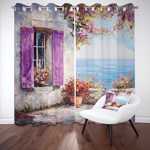 Sobhdga Meer Landschaft Vorhang Blickdicht, Küsten Blumen Druck Verdunklungsvorhänge mit Ösen, Ölgemälde Mittelmeer Thermovorhang Kälteschutz für Wohnzimmer Schlafzimmer 2er Set H 245 x B 150 cm Sobhdga Meer Landschaft Vorhang Blickdicht, Küsten Blumen Druck Verdunklungsvorhänge mit Ösen, Ölgemälde Mittelmeer Thermovorhang Kälteschutz für Wohnzimmer Schlafzimmer 2er Set H 245 x B 150 cm von Sobhdga