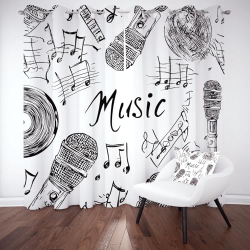 Sobhdga Musik Mikrofon Gardinen mit Ösen, Schwarz Weiß Vorhang Blickdicht, Thermovorhang Hitzeschutz, Handbemalt Graffiti Vorhänge Sonnenschutz für Wohnzimmer 2er Set 260x140 cm Sobhdga Musik Mikrofon Gardinen mit Ösen, Schwarz Weiß Vorhang Blickdicht, Thermovorhang Hitzeschutz, Handbemalt Graffiti Vorhänge Sonnenschutz für Wohnzimmer 2er Set 260x140 cm von Sobhdga