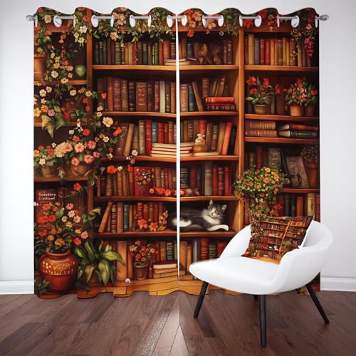 Sobhdga Outdoor Vorhang Bücher Blumenmuster Vorhänge Sonnenschutz Balkon, Bibliothek Bücherregal Vorhang Blickdicht, Floral Pflanzen Gardinen mit Ösen, für Wohnzimmer Schlafzimmer 2er Set 245x150 Sobhdga Outdoor Vorhang Bücher Blumenmuster Vorhänge Sonnenschutz Balkon, Bibliothek Bücherregal Vorhang Blickdicht, Floral Pflanzen Gardinen mit Ösen, für Wohnzimmer Schlafzimmer 2er Set 245x150 von Sobhdga