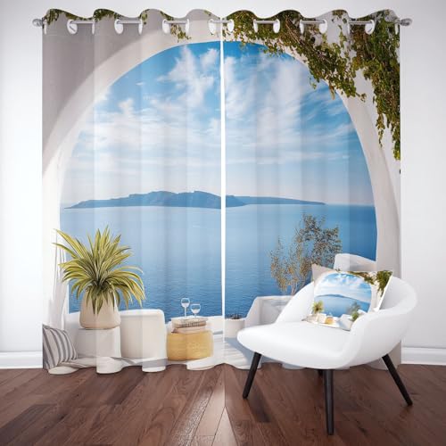 Sobhdga Outdoor Vorhang Meer Landschaft Vorhänge Sonnenschutz Balkon, Ozean Marine Vorhang Blickdicht, Meer Mittelmeer Gardinen mit Ösen, für Wohnzimmer Schlafzimmer 2er Set 245x150 Sobhdga Outdoor Vorhang Meer Landschaft Vorhänge Sonnenschutz Balkon, Ozean Marine Vorhang Blickdicht, Meer Mittelmeer Gardinen mit Ösen, für Wohnzimmer Schlafzimmer 2er Set 245x150 von Sobhdga