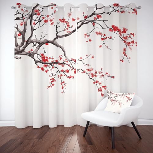 Sobhdga Outdoor Vorhang Pflaumenblüte Blumen Vorhänge Sonnenschutz Balkon, Chinesischer Stil Vorhang Blickdicht, Tuschemalerei Kunst Gardinen mit Ösen, für Wohnzimmer Schlafzimmer 2er Set 245x150 Sobhdga Outdoor Vorhang Pflaumenblüte Blumen Vorhänge Sonnenschutz Balkon, Chinesischer Stil Vorhang Blickdicht, Tuschemalerei Kunst Gardinen mit Ösen, für Wohnzimmer Schlafzimmer 2er Set 245x150 von Sobhdga