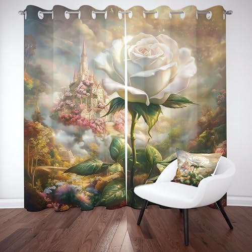 Sobhdga Rosen Blumen Romantisch Vorhang H 225 x B 140 cm, Burg Wonderland Gardinen, Märchen Fantasie Verdunklungsvorhänge mit Ösen 2er Set Kälteschutz Thermovorhang für Wohnzimmer Schlafzimmer Sobhdga Rosen Blumen Romantisch Vorhang H 225 x B 140 cm, Burg Wonderland Gardinen, Märchen Fantasie Verdunklungsvorhänge mit Ösen 2er Set Kälteschutz Thermovorhang für Wohnzimmer Schlafzimmer von Sobhdga