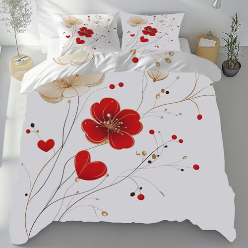 Sobhdga Rote Braun Blumen Bettwäsche 155x220 Sommer 3 Teilig, Floral Pflanzen Deckenbezug mit 2 Kissenbezug 80x80 cm, Einfache Botanische Bettbezug Mikrofaser Weich mit Reißverschluss Sobhdga Rote Braun Blumen Bettwäsche 155x220 Sommer 3 Teilig, Floral Pflanzen Deckenbezug mit 2 Kissenbezug 80x80 cm, Einfache Botanische Bettbezug Mikrofaser Weich mit Reißverschluss von Sobhdga