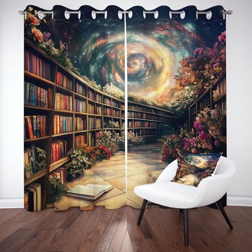 Sobhdga Traumhafte Bücherregal Vorhang H 225 x B 140 cm, Bibliothek Bücher Vorhänge Wohnzimmer 2er Set, Blumenmuster Nebel Verdunklungsvorhänge, Gardinen mit Ösen Thermovorhang für Schlafzimmer Sobhdga Traumhafte Bücherregal Vorhang H 225 x B 140 cm, Bibliothek Bücher Vorhänge Wohnzimmer 2er Set, Blumenmuster Nebel Verdunklungsvorhänge, Gardinen mit Ösen Thermovorhang für Schlafzimmer von Sobhdga