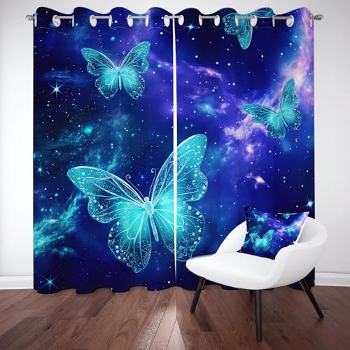 Sobhdga Traumhafte Schmetterling Vorhang H 225 x B 140 cm, Fantasie Sternenhimmel Vorhänge Wohnzimmer 2er Set, Modern 3D Verdunklungsvorhänge, Gardinen mit Ösen Thermovorhang für Schlafzimmer Sobhdga Traumhafte Schmetterling Vorhang H 225 x B 140 cm, Fantasie Sternenhimmel Vorhänge Wohnzimmer 2er Set, Modern 3D Verdunklungsvorhänge, Gardinen mit Ösen Thermovorhang für Schlafzimmer von Sobhdga