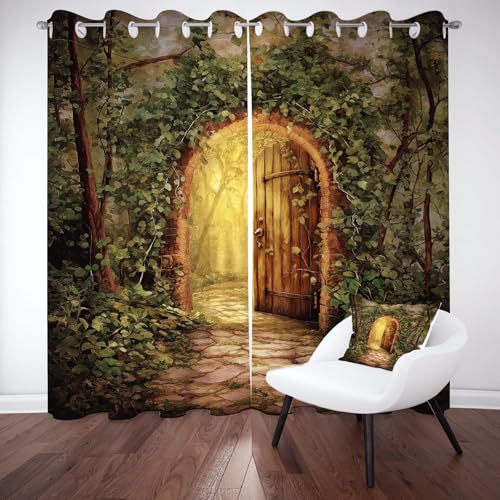 Sobhdga Traumhafte Wald Tor Gardinen mit Ösen, Grüne Blätter Pflanzen Vorhang Blickdicht, Thermovorhang Hitzeschutz, Magie Märchen Vorhänge Sonnenschutz für Wohnzimmer 2er Set 260x140 cm Sobhdga Traumhafte Wald Tor Gardinen mit Ösen, Grüne Blätter Pflanzen Vorhang Blickdicht, Thermovorhang Hitzeschutz, Magie Märchen Vorhänge Sonnenschutz für Wohnzimmer 2er Set 260x140 cm von Sobhdga