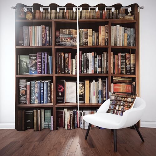 Sobhdga Vorhang Blickdicht Bücherregal Bibliothek, Lernen Bücher Gardinen mit Ösen 2er Set, Vorhänge Pädagogischer, Thermovorhang Kälteschutz für Wohnzimmer Schlafzimmer H 214 x B 66 cm von Sobhdga