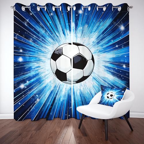 Sobhdga Vorhang Blickdicht Fußball Sport, Geometrie Streifen Gardinen mit Ösen 2er Set, Vorhänge Junge Jugend Kinder, Thermovorhang Kälteschutz für Wohnzimmer Schlafzimmer H 245 x B 70 cm von Sobhdga