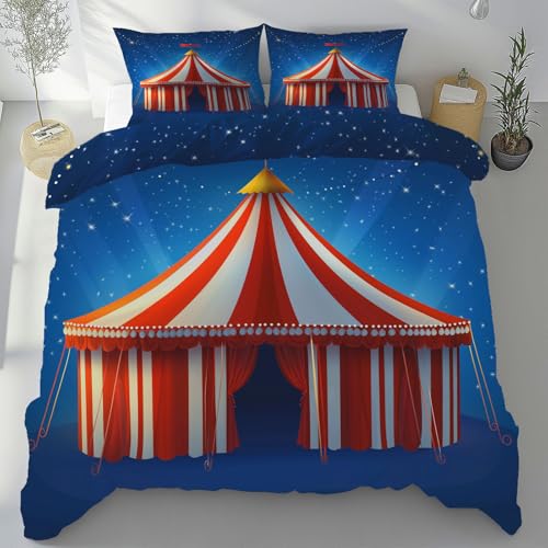 Sobhdga Zirkus Zelt Bettwäsche 155x220 Sommer 3 Teilig, Sterne Sternenhimmel Deckenbezug mit 2 Kissenbezug 80x80 cm, Rote Weiß Streifen Bettbezug Mikrofaser Weich mit Reißverschluss Sobhdga Zirkus Zelt Bettwäsche 155x220 Sommer 3 Teilig, Sterne Sternenhimmel Deckenbezug mit 2 Kissenbezug 80x80 cm, Rote Weiß Streifen Bettbezug Mikrofaser Weich mit Reißverschluss von Sobhdga