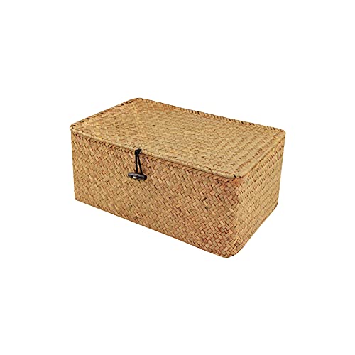 Aufbewahrungsbox aus Korbgeflecht mit Deckel, natürliche handgewebte Rattan-Aufbewahrungsbox, rechteckige Haushalts-Organizer-Boxen, Regal, Kleiderschrank, Organizer (M) von Sobotoo