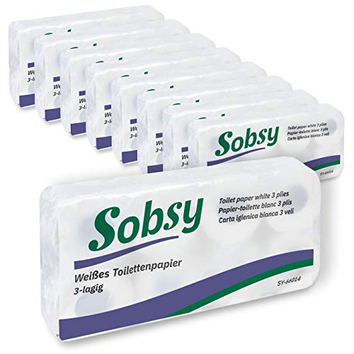 Toilettenpapier, weiß, 3-lg. 100% Zellstoff, 250 Blatt - 72 Rollen von Sobsy