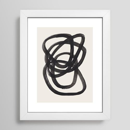 Society6 Enshape Gerahmter Kunstdruck, Mitte des Jahrhunderts, modern, minimalistisch, abstrakt, Pinselstriche, Schwarz-Weiß-Tinte, Spiralkreise (modernes Weiß, Größe XS, 20,3 x 25,4 - 25,4 x 30,5 cm) Society6 Enshape Gerahmter Kunstdruck, Mitte des Jahrhunderts, modern, minimalistisch, abstrakt, Pinselstriche, Schwarz-Weiß-Tinte, Spiralkreise (modernes Weiß, Größe XS, 20,3 x 25,4 - 25,4 x 30,5 cm) von Society6