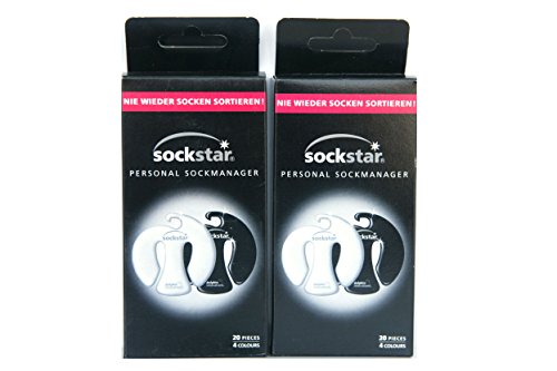 Super Angebot! Super Offer! 2 Familie Packungen, 40 Sockstar - Sockenklammern - Sockenclips. Preis für 2 Pakete, 40 Clips, 4 Farben! Schwarz & Weiß Version von Sockstar