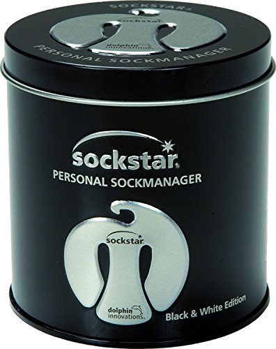 Sockstar® Sockenclips Sockenklammern Premium Gift Box - 20 Stück in Einer Präsentdose, je 5 Stück in 4 coolen Farben: Schwarz, Weiß, Silber, Transparent von Sockstar