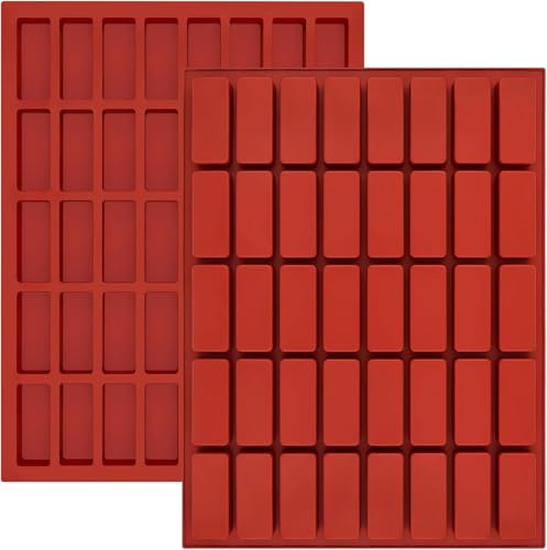Socluer 2 Stück Rechteckige Silikonform mit 40 Mulden, Schokolade Riegelform für Müsliriegel, Gummi, Trüffel, Gelee, Praline, Eiswürfel von Socluer