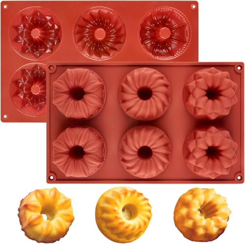 Socluer 2 Stück Mini Silikon Gugelhupfform, Gugelhupf Kuchenform, Antihaftbeschichted Backformen für Kekse, Bagels, Muffins von Socluer