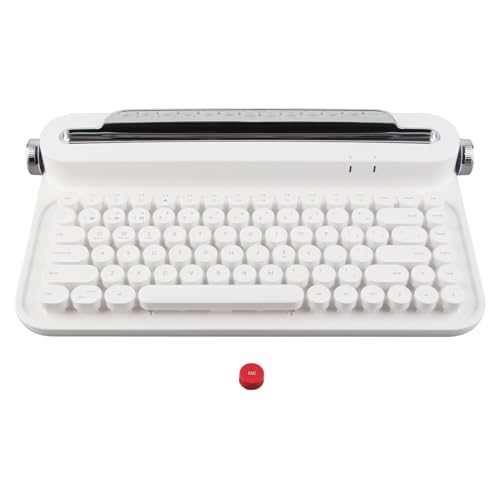 Socobeta Drahtlose Schreibmaschinentastatur, kompakte universelle Vintage-Bluetooth-Tastatur 86 Tasten mit integriertem Ständer für Smartphone für IOS für Android(Weiß) von Socobeta