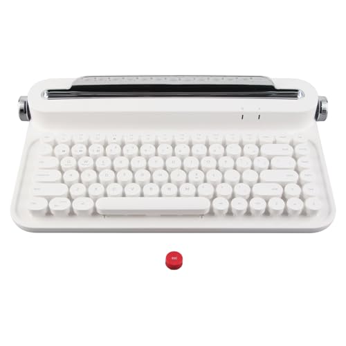 Socobeta Drahtlose Schreibmaschinentastatur, kompakte universelle Vintage-Bluetooth-Tastatur 86 Tasten mit integriertem Ständer für Smartphone für für Android(Weiß) von Socobeta