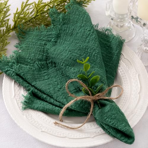 Socomi Set mit 12 Leinenservietten, Smaragdgrün, Weihnachten, Ostern, Frühling, Stoffservietten, waschbar, Fransen, 43,2 x 43,2 cm, für Hochzeit, Party, Brautparty, Babyparty, Geburtstag, von Socomi