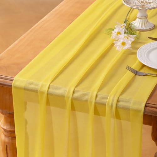 Socomi Tischläufer aus gelber Gaze, Chiffon-ähnlich, Hochzeit, 304,8 cm lang, Boho, rustikal, für Brautpartys, Dekorationen, Babyparty Socomi Tischläufer aus gelber Gaze, Chiffon-ähnlich, Hochzeit, 304,8 cm lang, Boho, rustikal, für Brautpartys, Dekorationen, Babyparty von Socomi