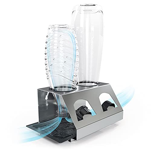 SodaClean® Premium Flaschenhalter aus Edelstahl mit Abtropfwanne - für SodaStream und Emil Flaschen | spülmaschinenfest Abtropfständer Abtropfgestell inkl. Deckelhalterung | Crystal Easy Power (2er) von SODACLEAN