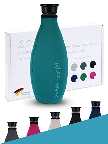 SodaNature® | Premium Schutzhülle für SodaStream Crystal Glasflaschen | 24H+ Kühleffekt & Bruchschutz durch hochwertiges Neopren-Material | Praktisches Zubehör in edler Geschenkbox (Türkis) von SodaNature