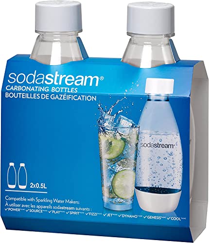 SodaStream 0,5 Liter weiße Kohlensäureflaschen, 2er-Pack, für Source & Genesis Soda Maker – hält bis zu 3 Jahre von SodaStream