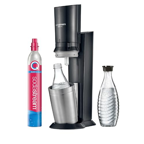 SodaStream Crystal 3.0 Wassersprudler mit 1x Quick-Connect CO2-Zylinder und 2X Glaskaraffen, Silber, Schwarz, Titan, 45 cm von SodaStream