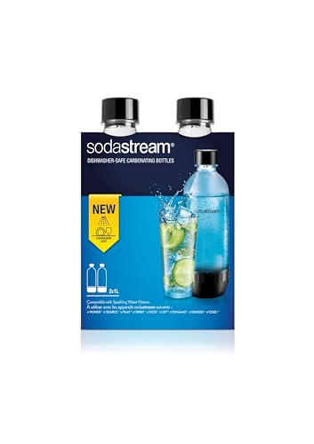 SodaStream DuoPack Tritan 1L Ersatzflaschen für alle gängigen Sodastream Wassersprudler mit Kunststoff-Flaschen mit Schraubgewinde, 2x 1 L PET-Flasche, Schwarz von SodaStream