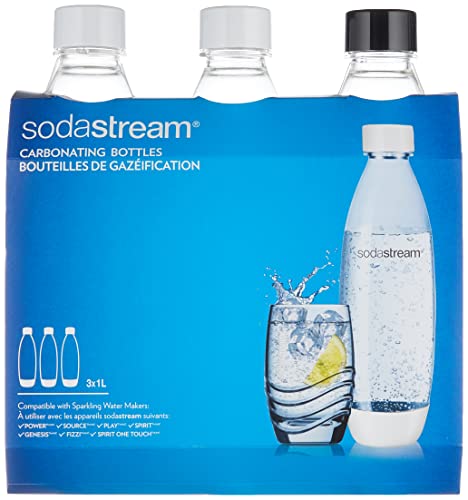 SodaStream Verschmolzene Flaschen für Source, Play, Power, Spirit, Fizzi und Genesis Carbonator, 1 Liter, 3er-Pack (3 x 1 l) von SodaStream
