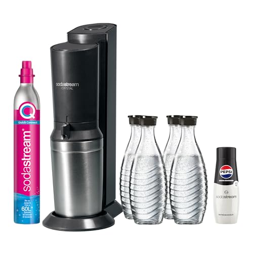 SodaStream Wassersprudler CRYSTAL 3.0 mit Quick-Connect CO2-Zylinder| inkl. 4 x 0,8L CRYSTAL Glasflasche | Farbe: Titan + SodaStream Sirup Pepsi Zero Zucker, 440 ml von SodaStream