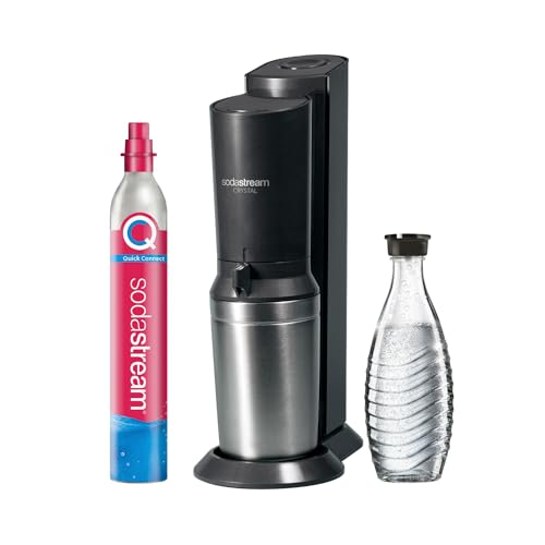 SodaStream Wassersprudler Crystal 3.0 Quick-Connect CO2-Zylinder und 1x Glaskaraffen, Silber, Schwarz/Titan, 45 cm von SodaStream