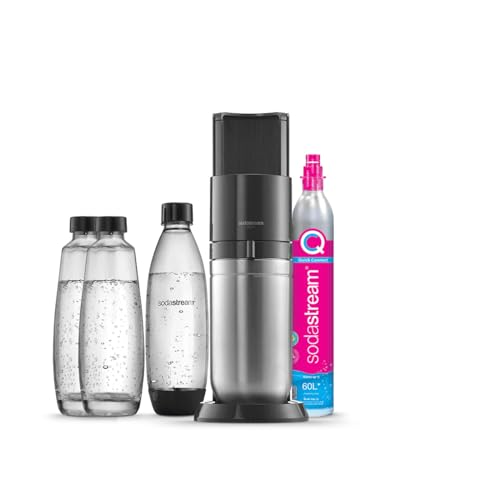 SodaStream Wassersprudler DUO Vorteilspack mit 1x Quick-Connect CO2-Zylinder, 2x 1L Glasflasche und 1x 1L spülmaschinenfeste Kunststoff-Flasche, Höhe: 44cm, Farbe: Titan von SodaStream