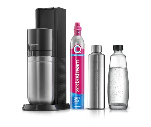 SodaStream Wassersprudler DUO mit CO2-Zylinder, 1x 1L Glasflasche und 1x 1L Metallflasche, Höhe: 44cm, Farbe: Titan von SodaStream