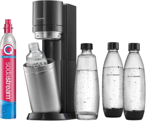 SodaStream Wassersprudler DUO mit CO2-Zylinder, 2x 1L Glasflasche und 2x 1L spülmaschinenfeste Kunststoff-Flasche, Höhe: 44cm, Farbe: Titan, 29x25.6x44.4 von SodaStream