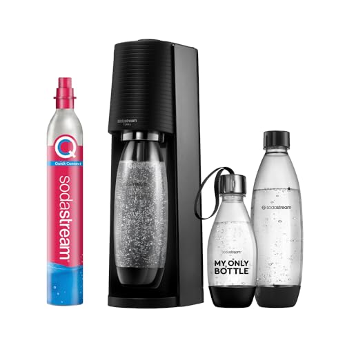 SodaStream Wassersprudler TERRA Vorteilspack mit CO2-Zylinder, 2x 1L spülmaschinenfeste Kunststoff-Flasche und 1x 0,5L spülmaschinenfeste Kunststoff-Flasche, Höhe 44cm, Schwarz von sodastream