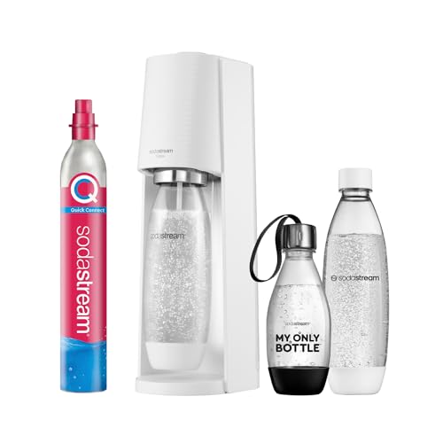 SodaStream Wassersprudler TERRA Vorteilspack mit CO2-Zylinder, 2x 1L spülmaschinenfeste Kunststoff-Flasche und 1x 0,5L spülmaschinenfeste Kunststoff-Flasche, Höhe 44cm, Weiß, 1012813490 von SodaStream