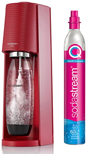 SodaStream Terra Sprudelwassermaschine, 1 Flasche 1 l + 1 Nachfüllgas 60 l zum Anklippen, Rot von SodaStream